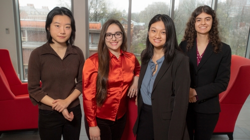 From left to right: Annie Wei (SAS ’25), Elisa Bu Sha (SEBS ’25), Julianne Chan (SOE ’25), and Anisha Jackson (SOE ’25) are all 2024 Goldwater Scholars